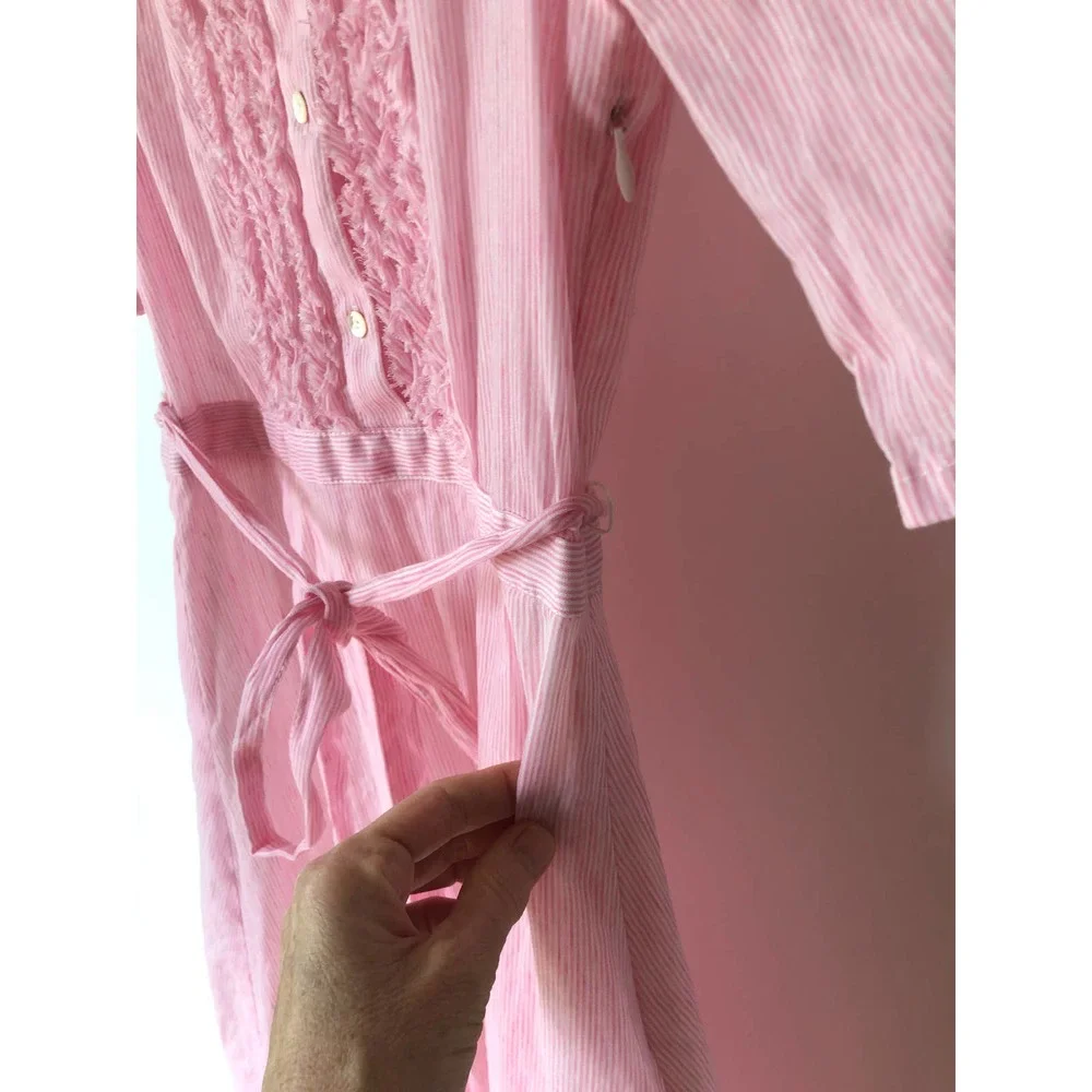 J. Crew Pink Midi Dress with Tie Waist and Pintuck Front